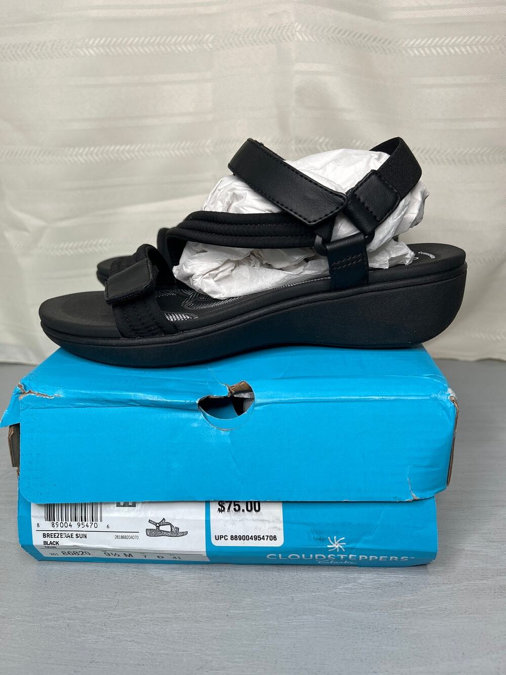 Clarks Cloudsteppers BreezeRae Sun Slingback Sandals Black Size 9.5M